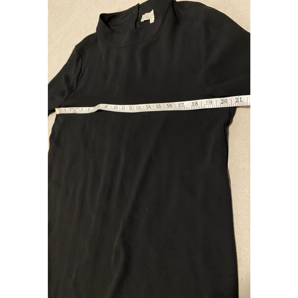 Loft Blouse Womens Size Medium Black Buttons Up Back High Neck Silky Tunic Top - Picture 12 of 15